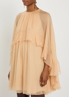 Chloe Ruffled Cape-effect Silk Mini Dress Beige