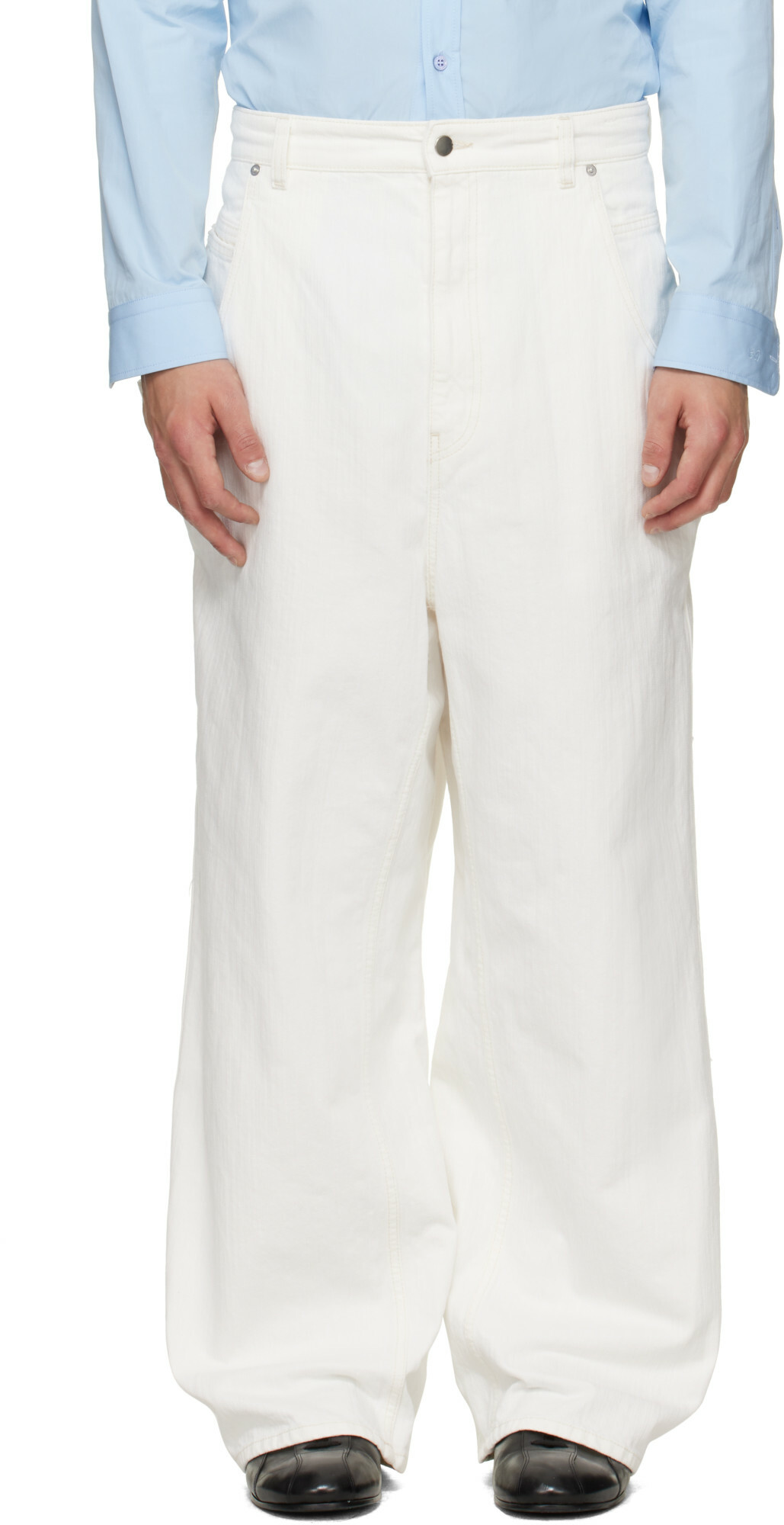 Hed Mayner White Textured Denim Jeans