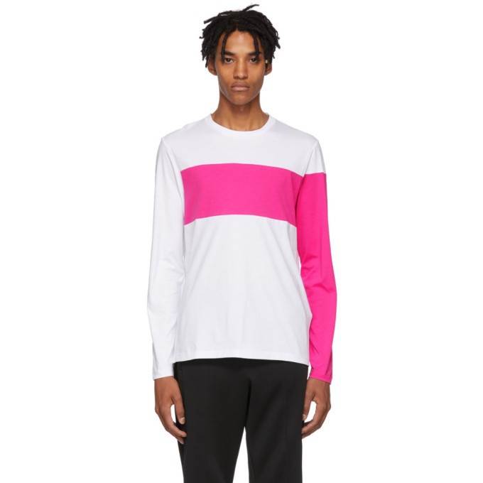 Photo: Helmut Lang White and Pink Logo Band Long Sleeve T-Shirt