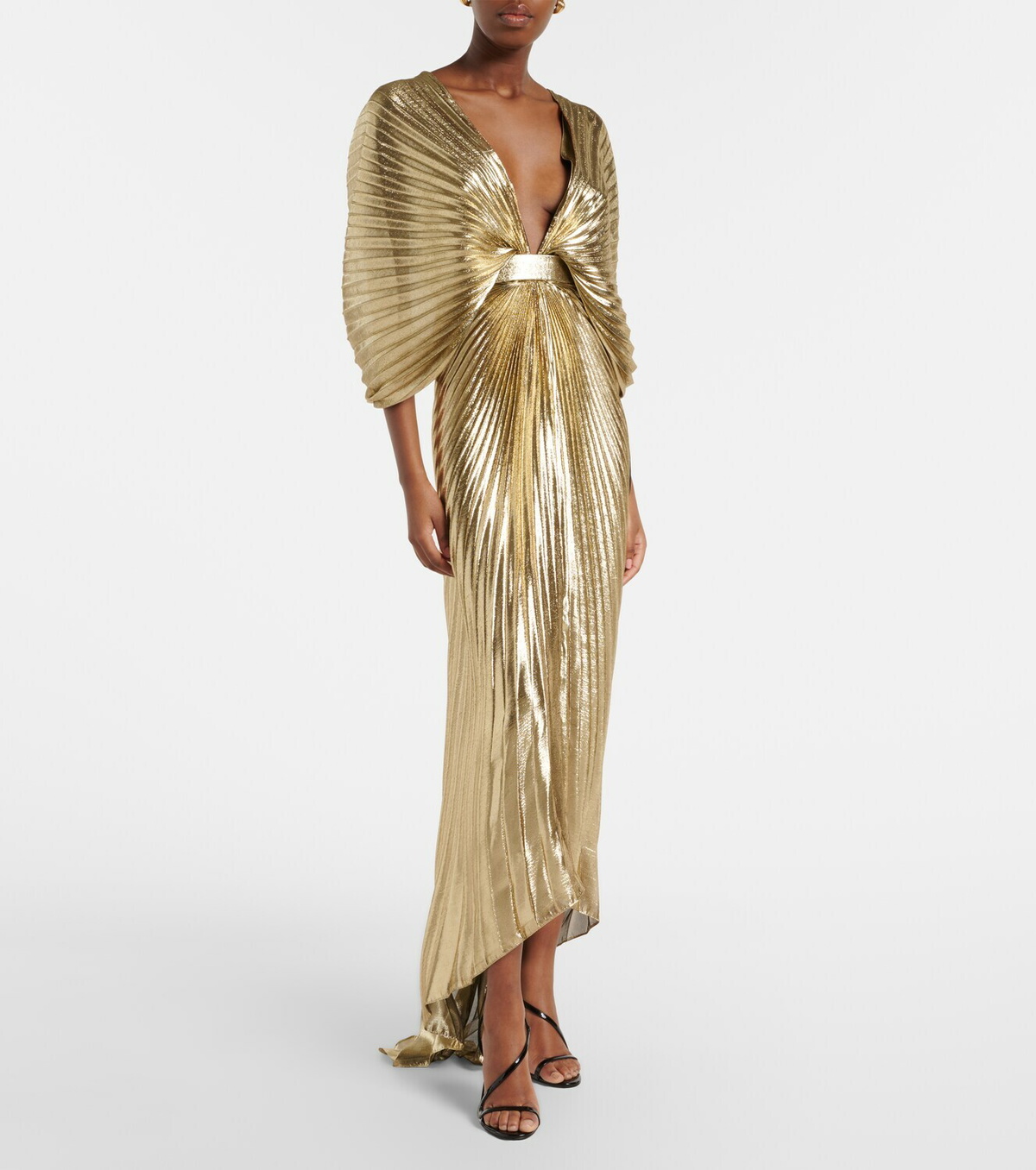 Roberto Cavalli Asymmetric silk-blend lamé gown