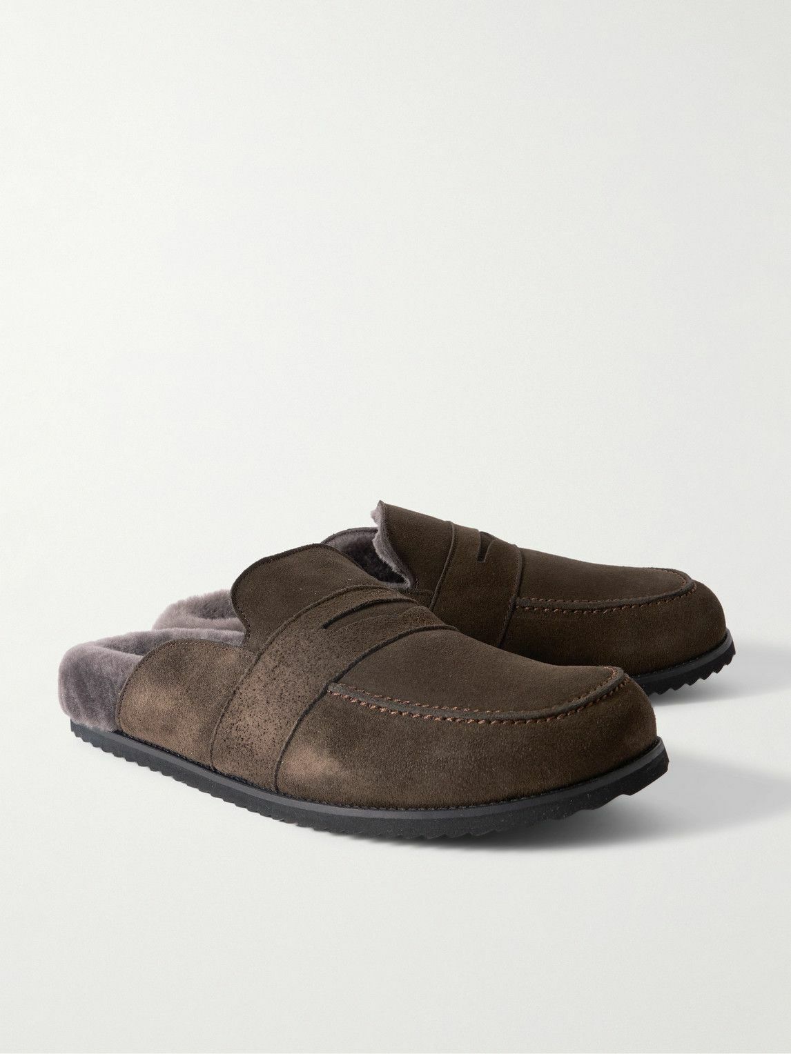 Mr P. - David Shearling-Lined Suede Slippers - Brown