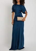 Victoria Beckham Isabella Gathered Satin-crepe Gown Dark Blue