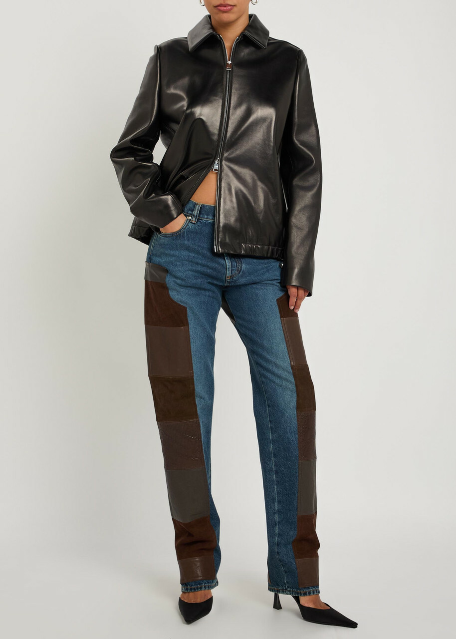 Versace Leather and Suede Patchwork Straight-leg Jeans Blue