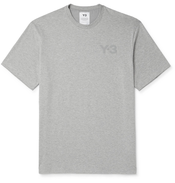 Photo: Y-3 - Logo-Print Mélange Cotton-Jersey T-Shirt - Gray