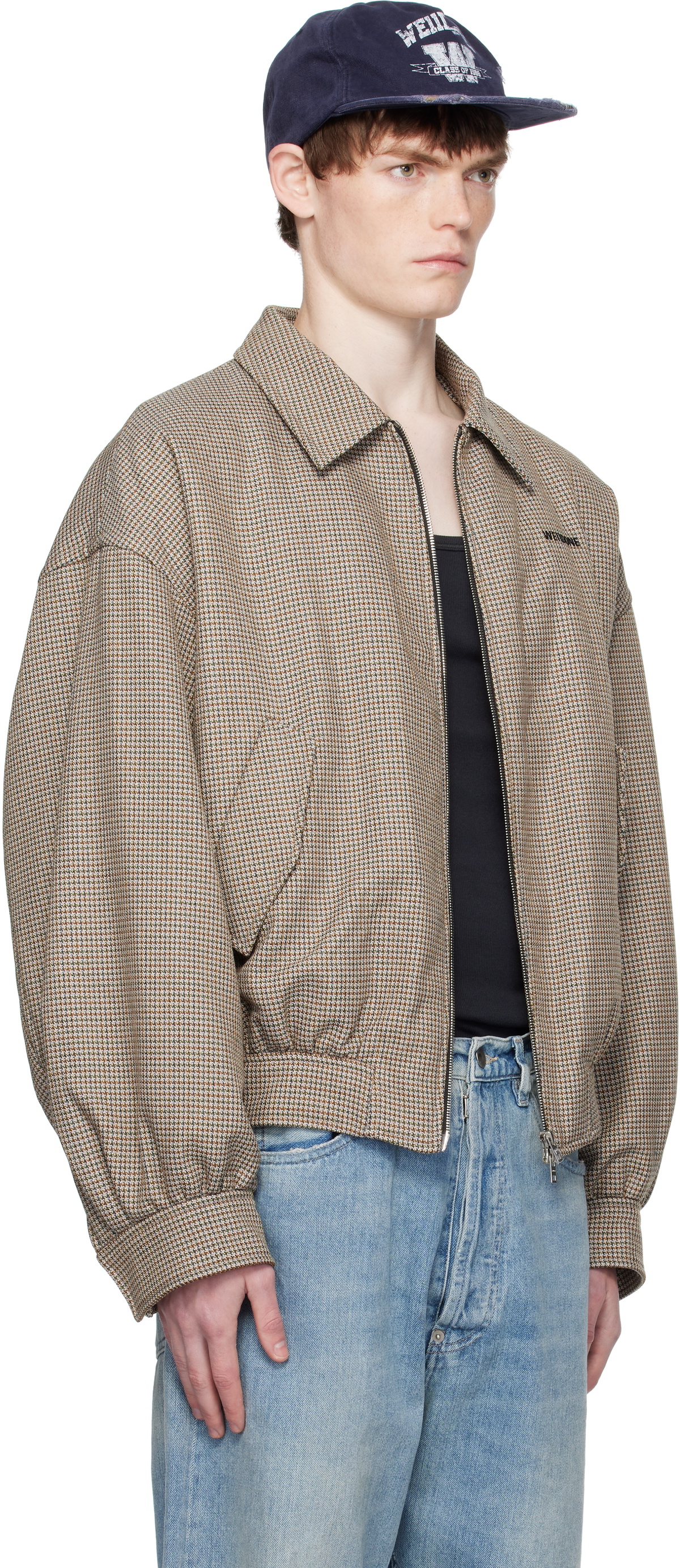 We11done Beige Checkered Bomber Jacket
