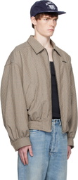 We11done Beige Checkered Bomber Jacket