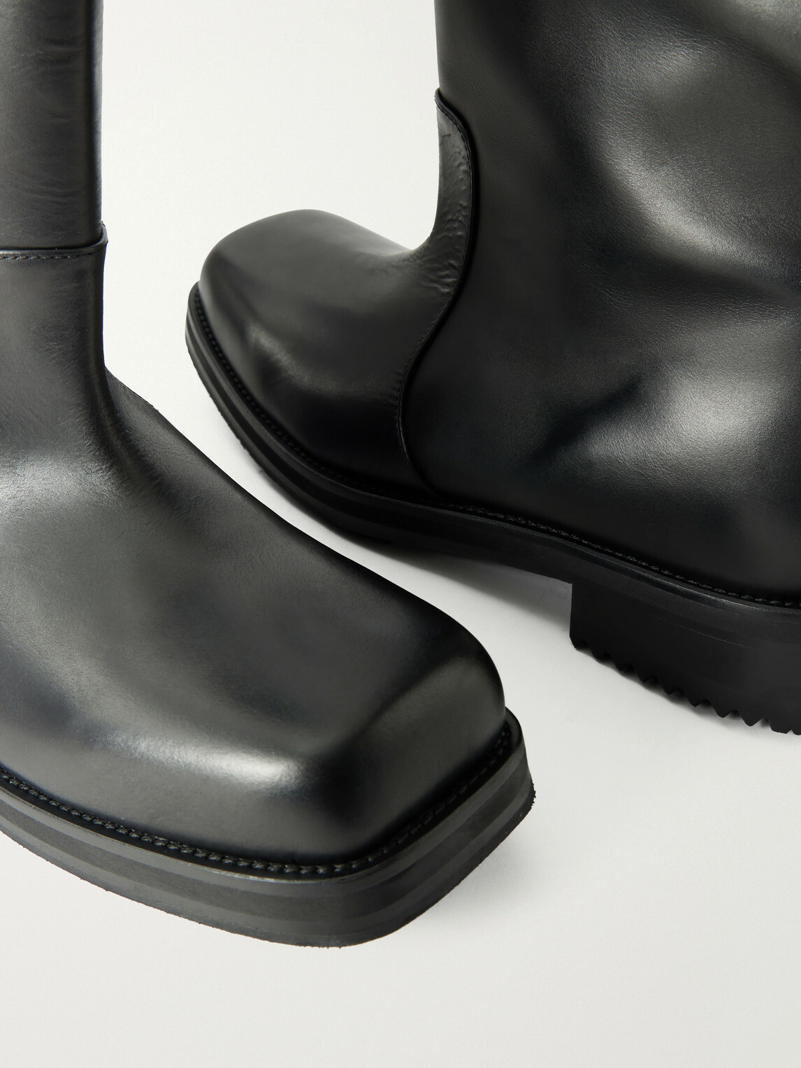 424 - Straight Leather Biker Boots - Black