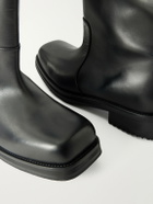 424 - Straight Leather Biker Boots - Black