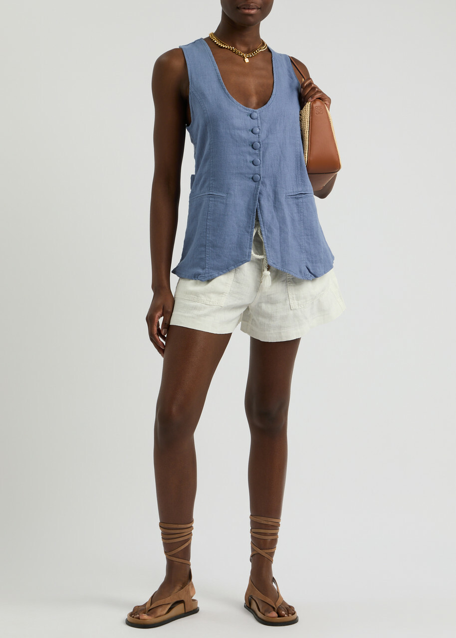 Free People Millie Linen-blend Waistcoat Denim