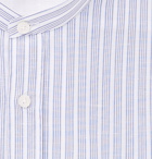 Hugo Boss - Jowis Slim-Fit Grandad-Collar Striped Cotton and Linen-Blend Shirt - Blue