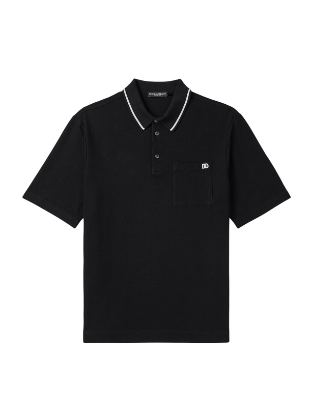 Photo: Dolce&Gabbana - Logo-Embroidered Cotton-Piqué Polo Shirt - Black