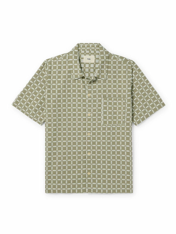 Photo: Folk - Gabe Spread-Collar Embroidered Cotton Shirt - Green