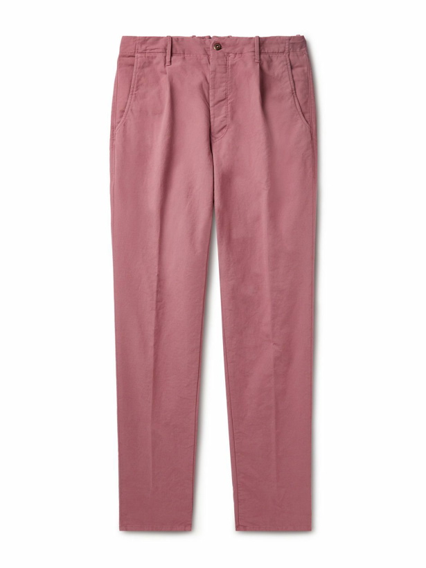 Photo: Incotex - Tapered Pleated Stretch-Cotton Trousers - Pink