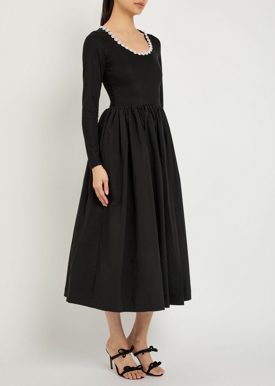 Sister Jane Forever Framed Embellished Jersey and Poplin Midi Dress Black