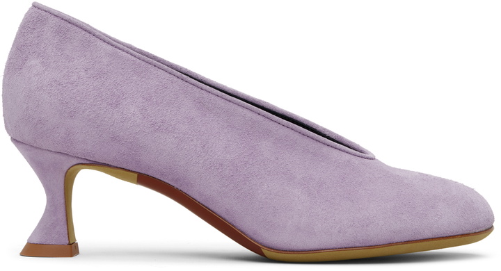 Photo: Moschino Purple Duck Suede Heels