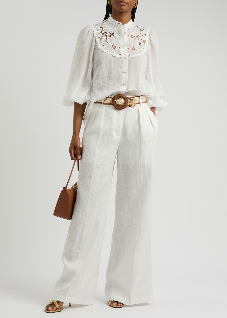 Zimmermann Golden Embroidered Ramie Blouse Ivory