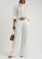 Zimmermann Golden Embroidered Ramie Blouse Ivory