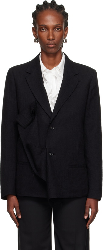 Photo: Y's Black O-Left Front Drape Blazer