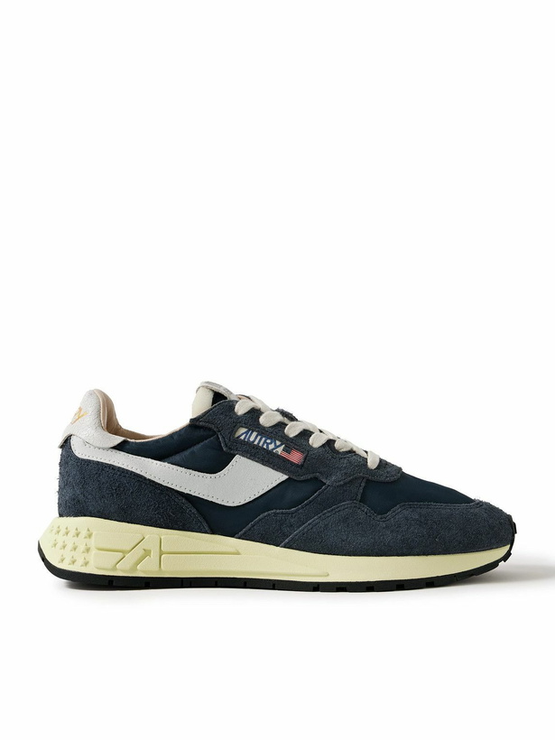Photo: Autry - Reelwind Low Cracked-Leather Trimmed Suede and Shell Sneakers - Blue
