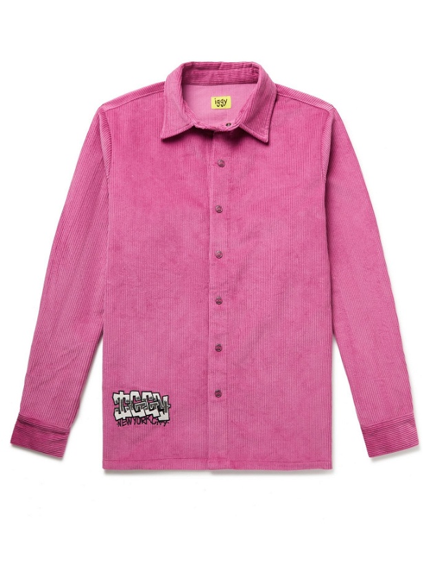 Photo: IGGY - Logo-Embroidered Cotton-Corduroy Overshirt - Pink