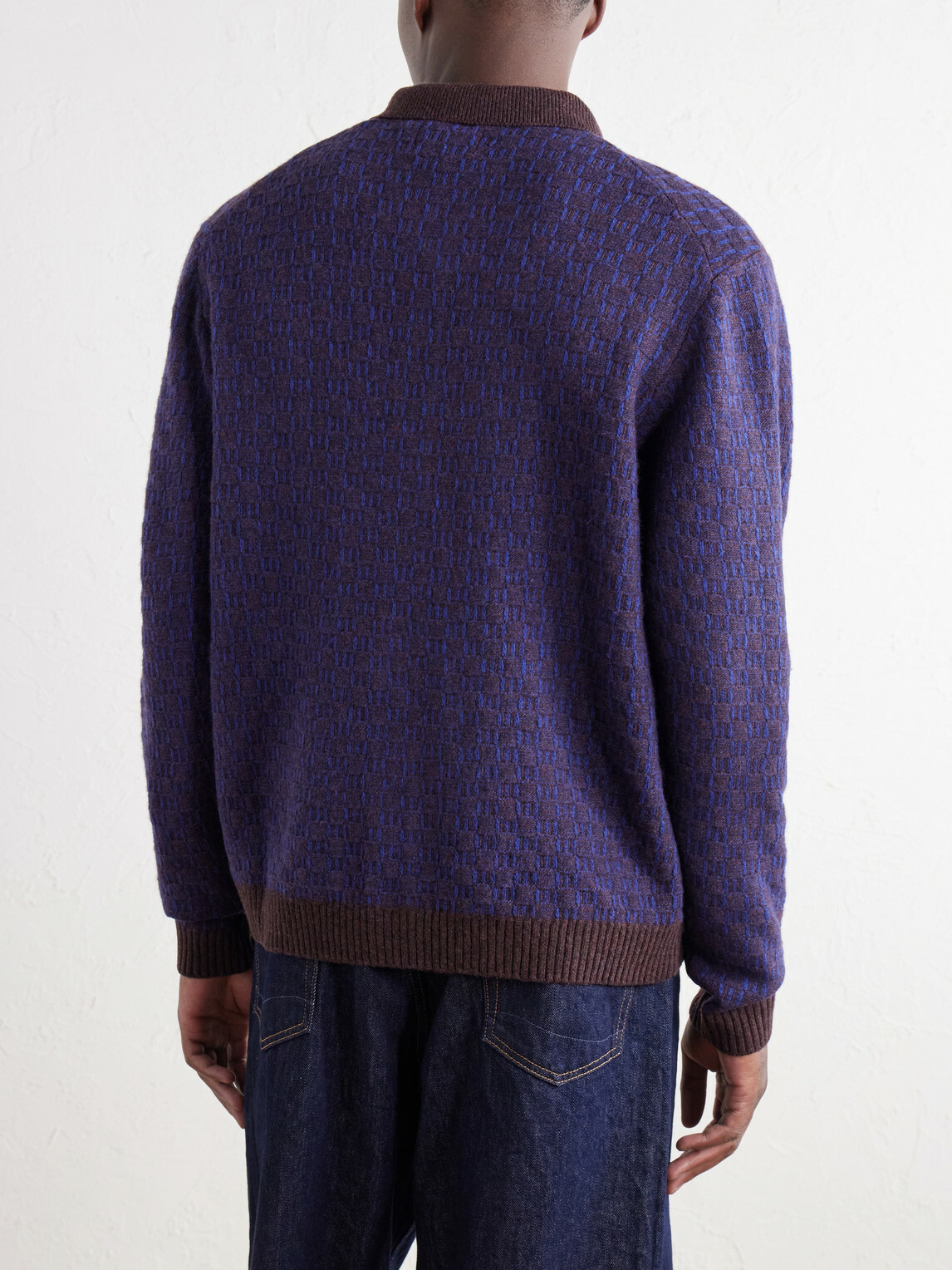 NN07 - Thor 60004 Checked Wool-Blend Cardigan - Blue