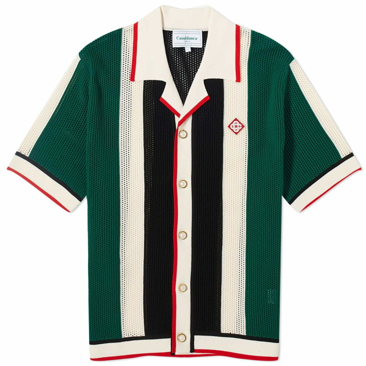 Photo: Casablanca Men's Striped Mesh Short Sleeve Shirt in Green/White Stripes