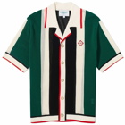 Casablanca Men's Striped Mesh Short Sleeve Shirt in Green/White Stripes