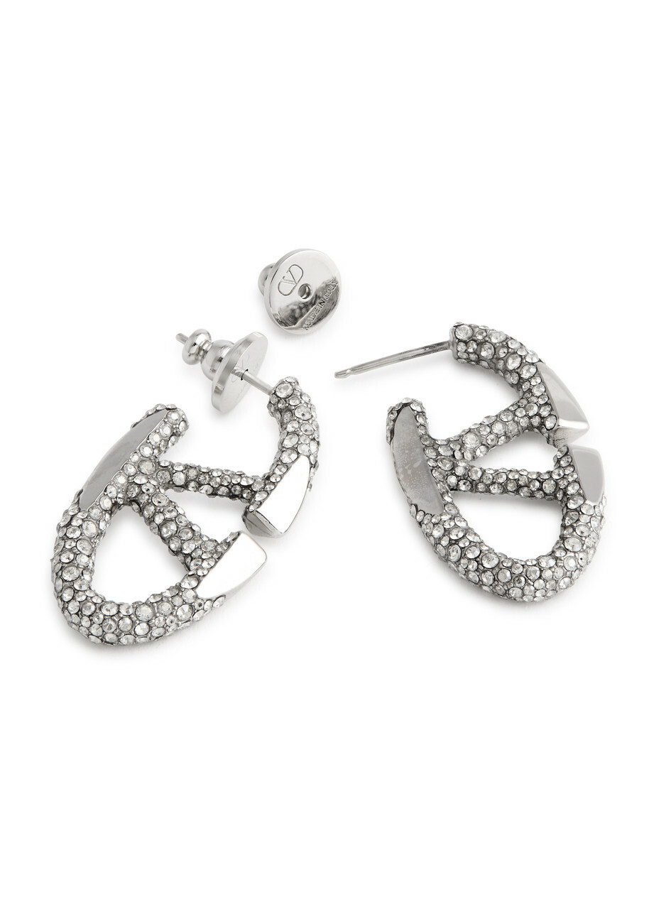 Valentino Garavani VLogo Crystal-embellished Hoop Earrings - Silver - One Size