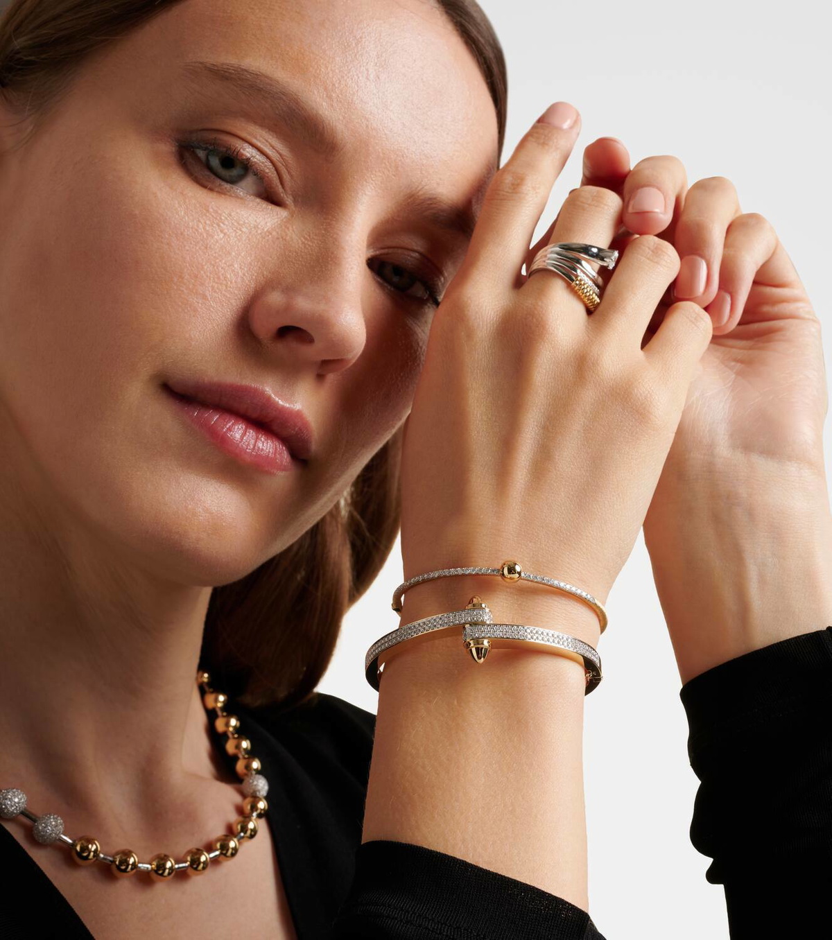 Rainbow K Ball 14kt gold bangle with diamonds