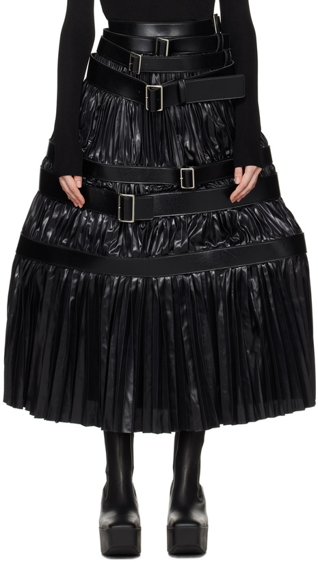 Photo: Junya Watanabe Black Tiered Belted Maxi Skirt