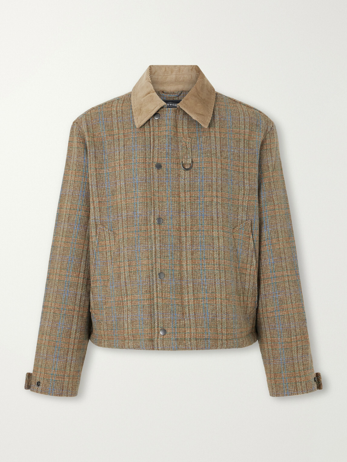 FrizmWORKS - Corduroy-Trimmed Checked Wool Jacket - Neutrals