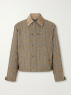 FrizmWORKS - Corduroy-Trimmed Checked Wool Jacket - Neutrals