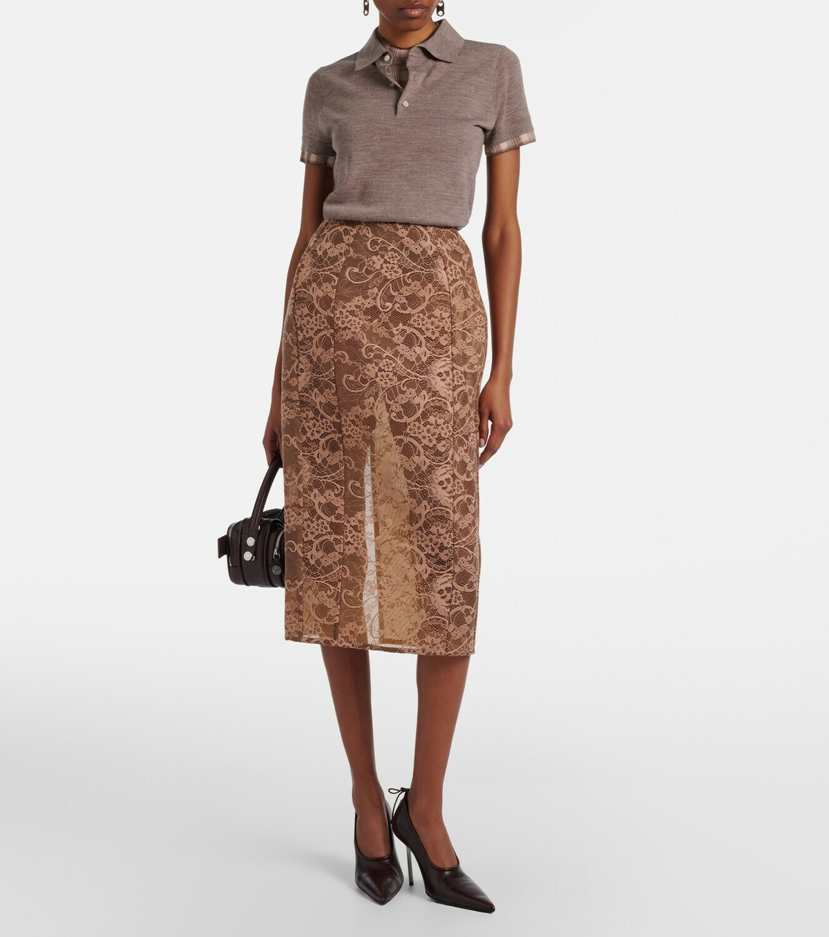 Acne Studios Floral lace midi skirt