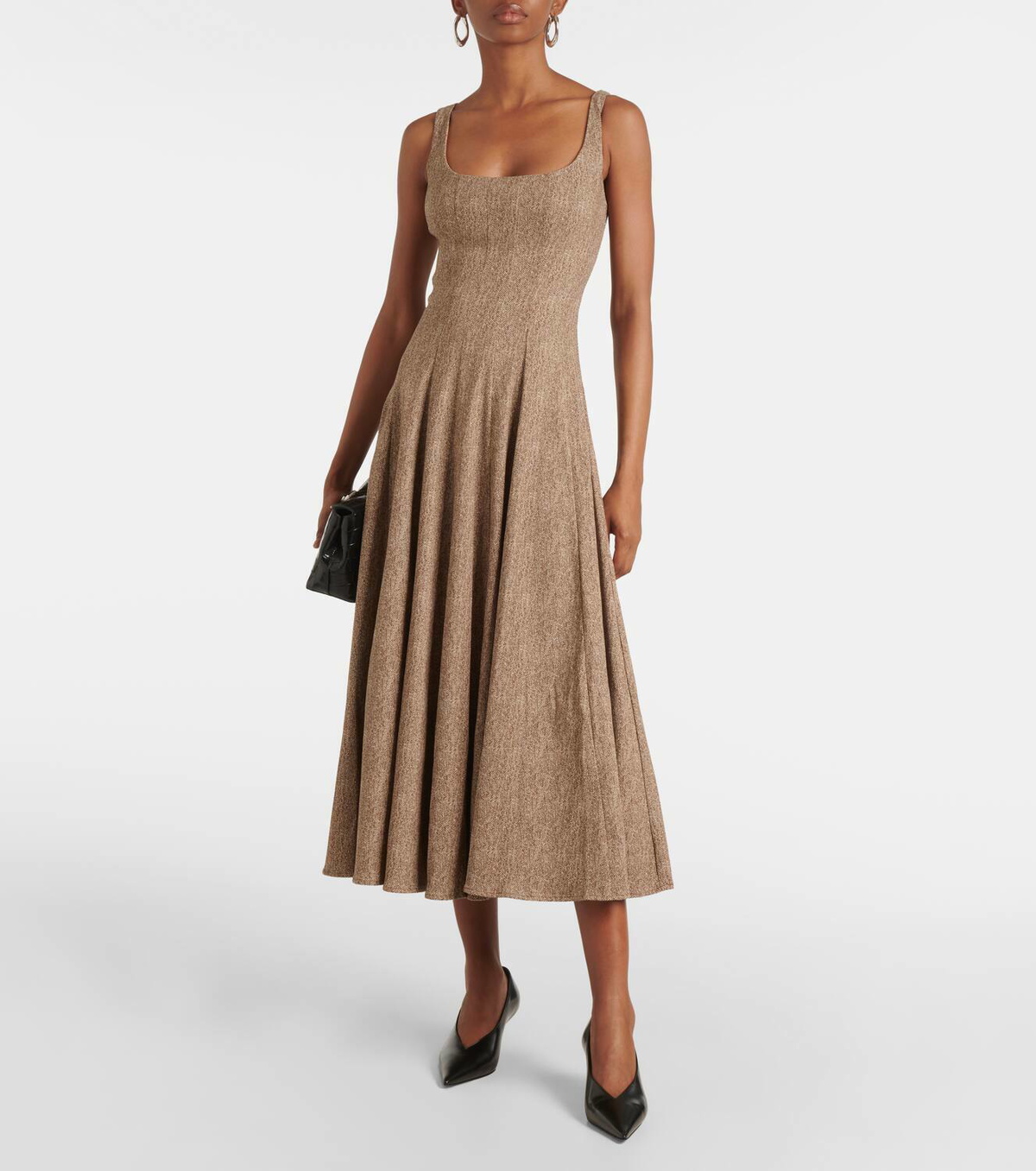 chinese dress ladies STAUD, Wylie Dress in Dark Oak Micro Stripe, Size 12 main image 0