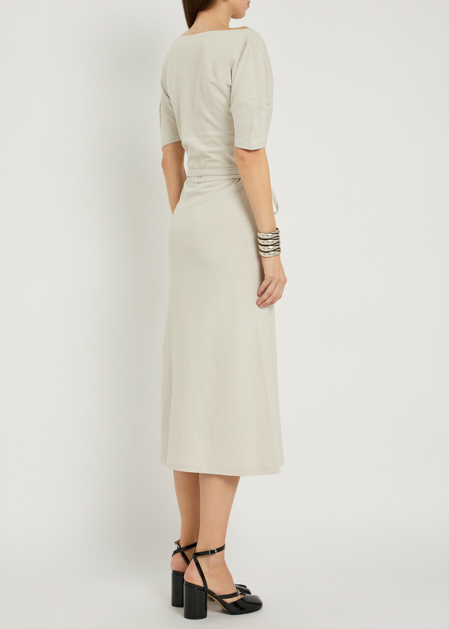 Lemaire Belted Off-the-shoulder Cotton-blend Midi Dress Off White