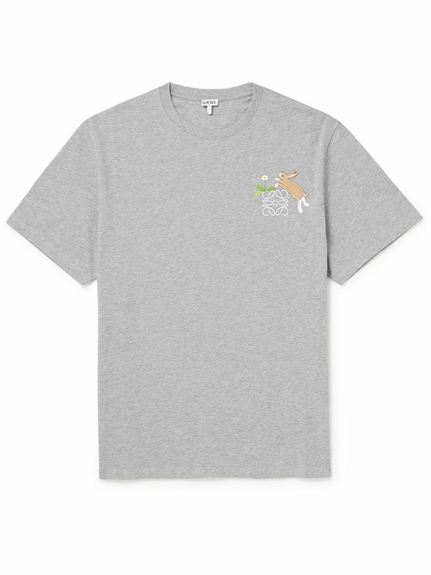 Photo: LOEWE - Suna Fujita Logo-Embroidered Cotton-Jersey T-Shirt - Gray