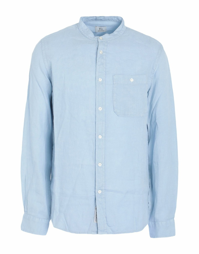 Photo: Woolrich Band Collar Linen Shirt Mens Shirt Sky in Blue
