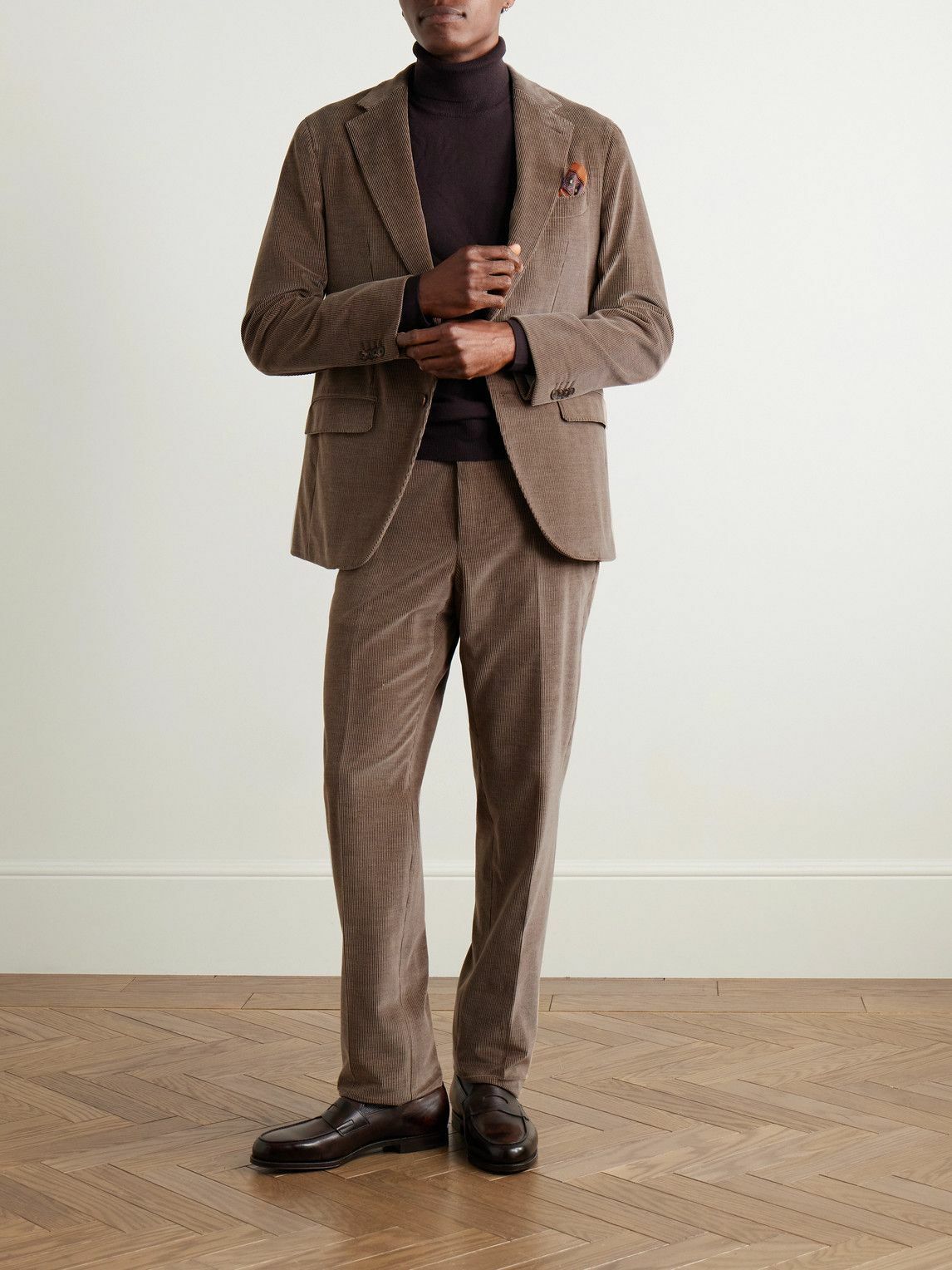 Caruso - Slim-Fit Straight-Leg Cotton-Blend Corduroy Suit Trousers - Brown