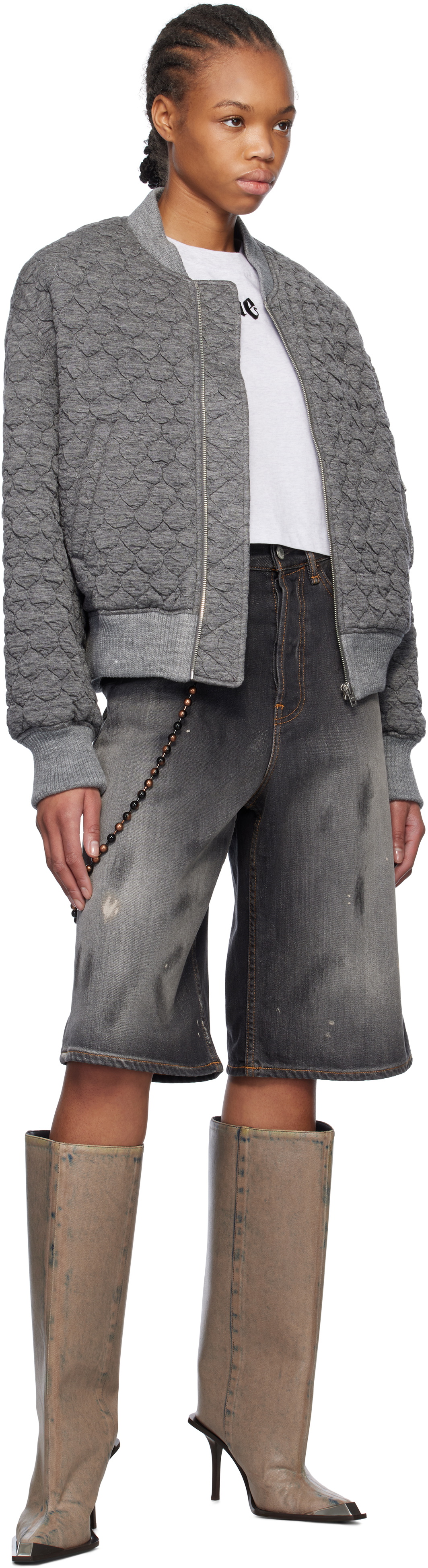 We11done Gray Quilted Bomber Jacket
