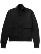 TOM FORD - Leather-Trimmed Ribbed Wool Cardigan - Black