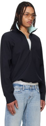 Raimundo Langlois Navy Padded Shoulder Quarter Zip Sweatshirt