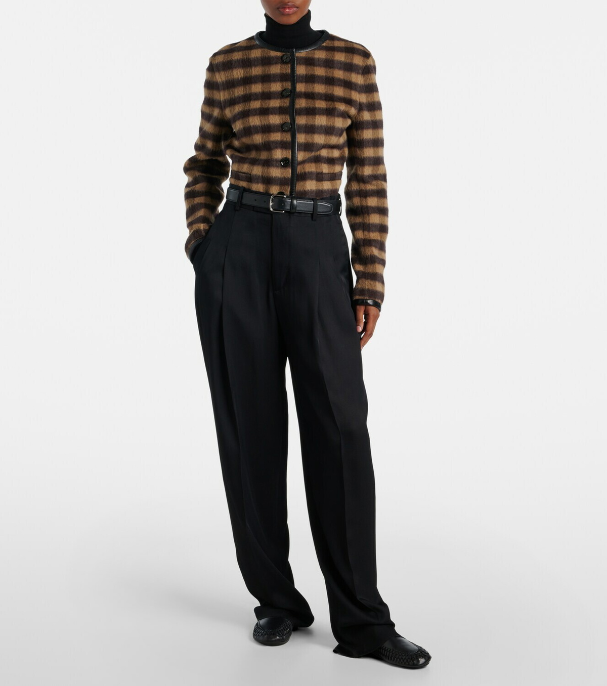 Proenza Schouler Checked leather-trimmed wool-blend jacket