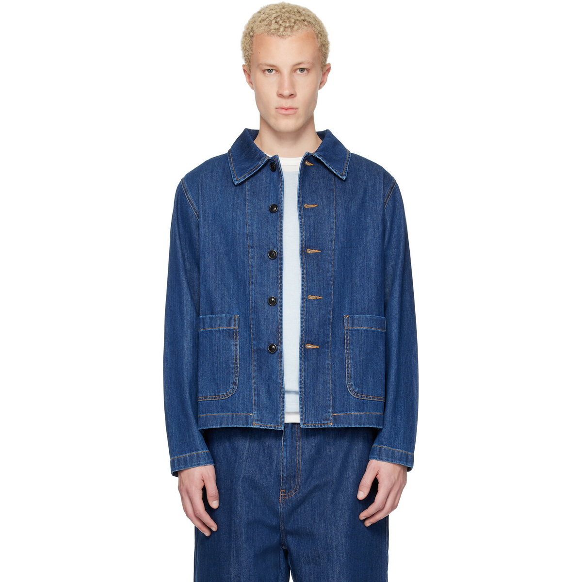 Merz b. Schwanen Blue Cropped Worker's Denim Jacket