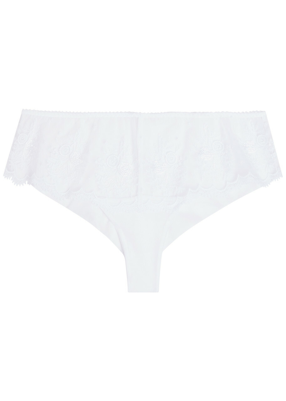 Simone PÉRÈLE Intrigue Tanga Embroidered Tulle Shorty Briefs White