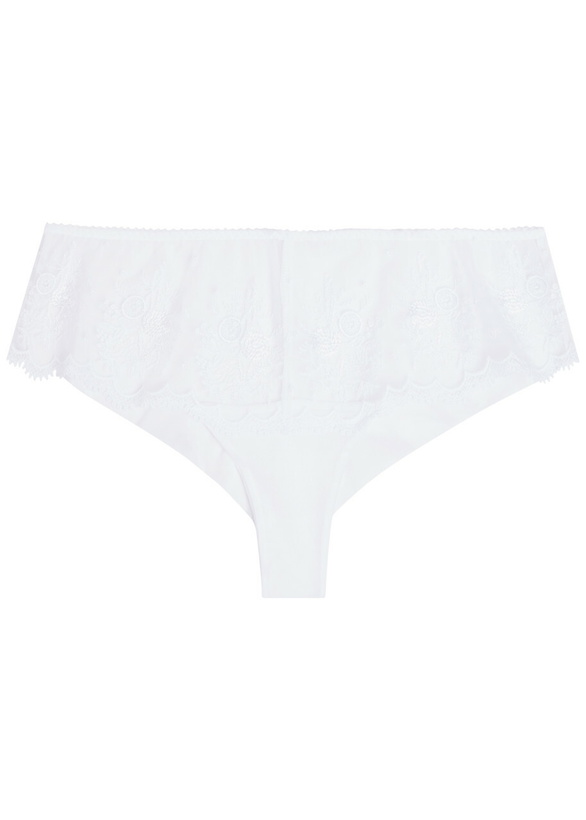 Photo: Simone PÉRÈLE Intrigue Tanga Embroidered Tulle Shorty Briefs White