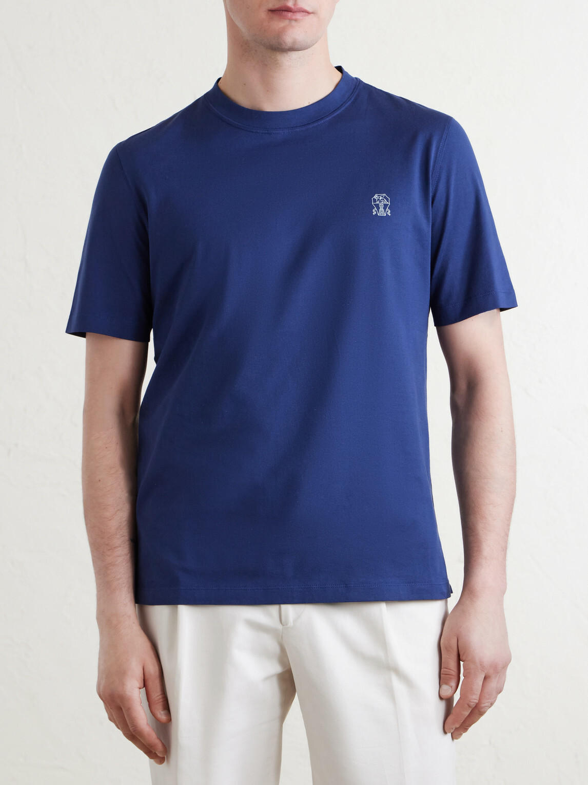 Brunello Cucinelli - Layered Logo-Print Cotton-Jersey T-Shirt - Blue
