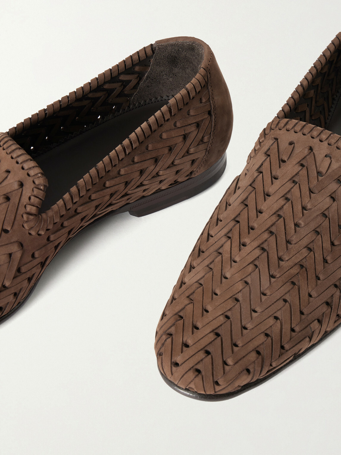 Manolo Blahnik - Mario Woven Suede Loafers - Brown