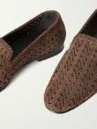Manolo Blahnik - Mario Woven Suede Loafers - Brown