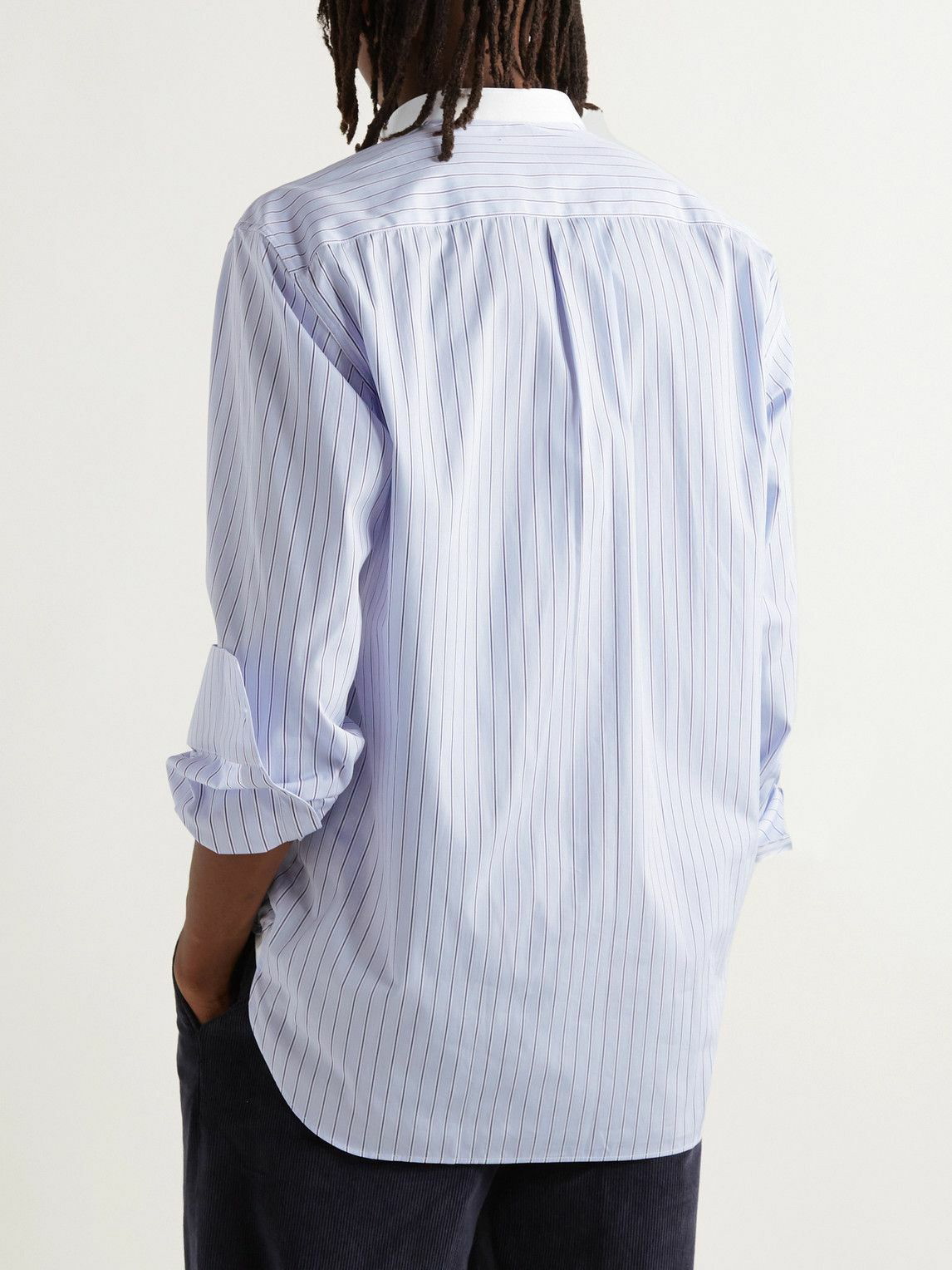 Sebline - Safari Grandad-Collar Pinstriped Cotton-Poplin Shirt - Blue