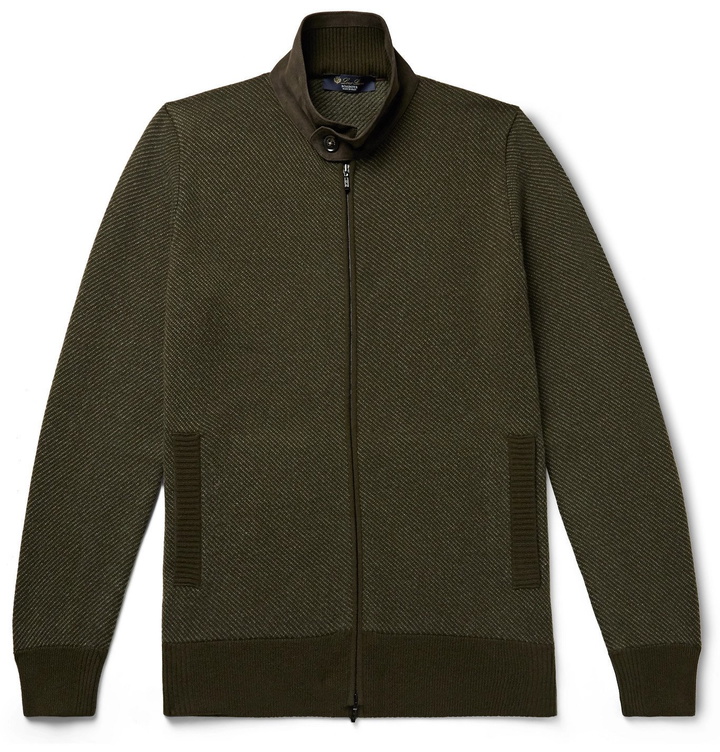 Photo: Loro Piana - Roadster Slim-Fit Suede-Trimmed Cashmere-Twill Zip-Up Cardigan - Green